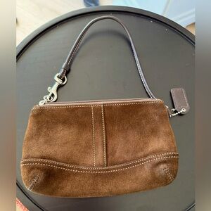 Coach wristlet in chocolate brown suede